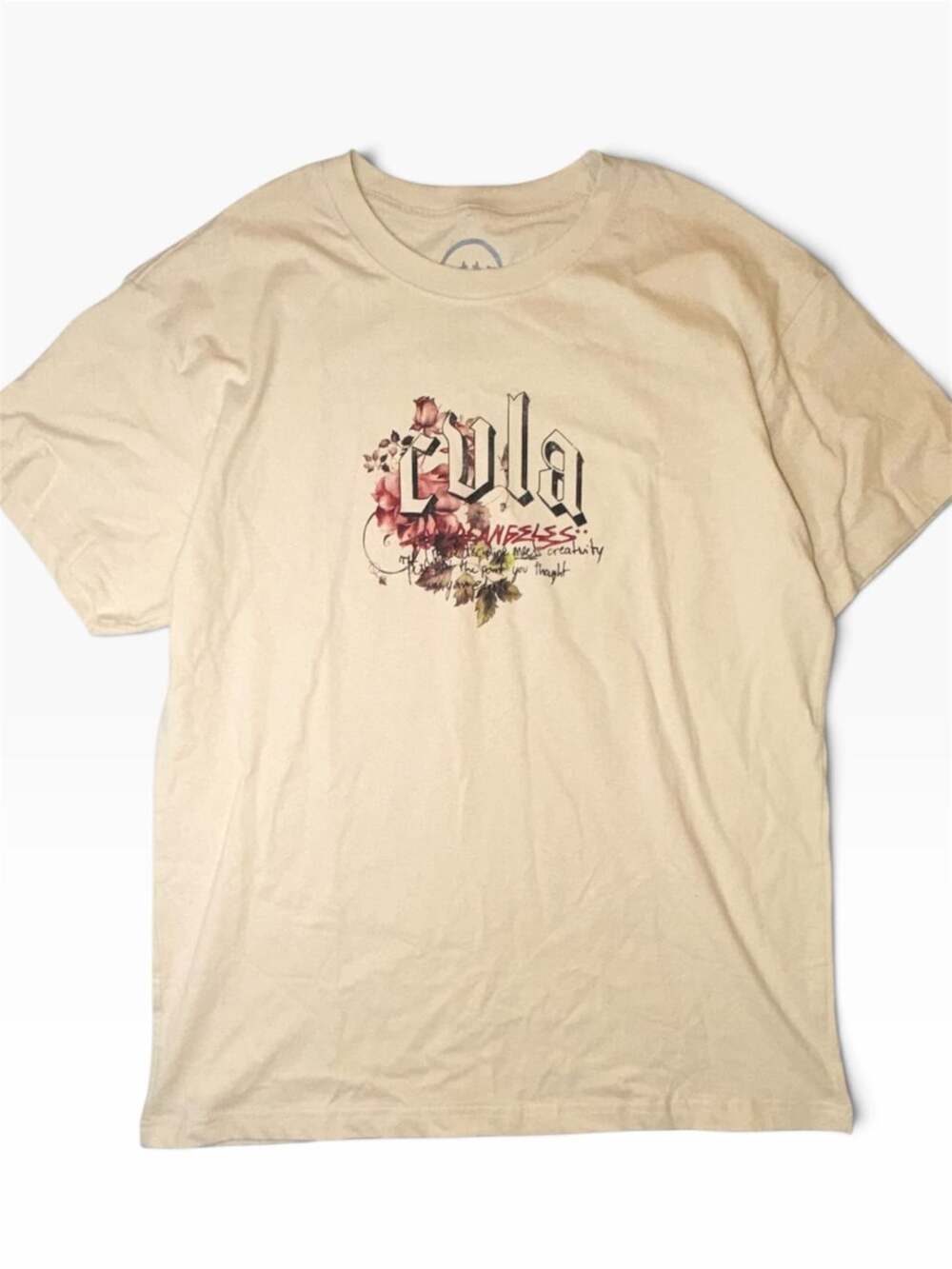 Cula Los Angeles Graphic T-Shirt Size L Beige Rose Virgin Mary